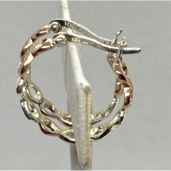 Vintage IBB Hoop Earrings Two Tone Infinity Sterling 925 Silver 0.75''‎ Dainty - Picture 4 of 9